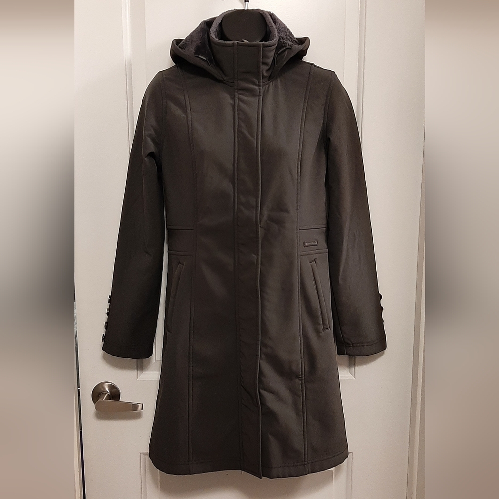 Merrell Jacket Women XS Gray Coat AEROBLOCK Wind Resistant Hooded Lined